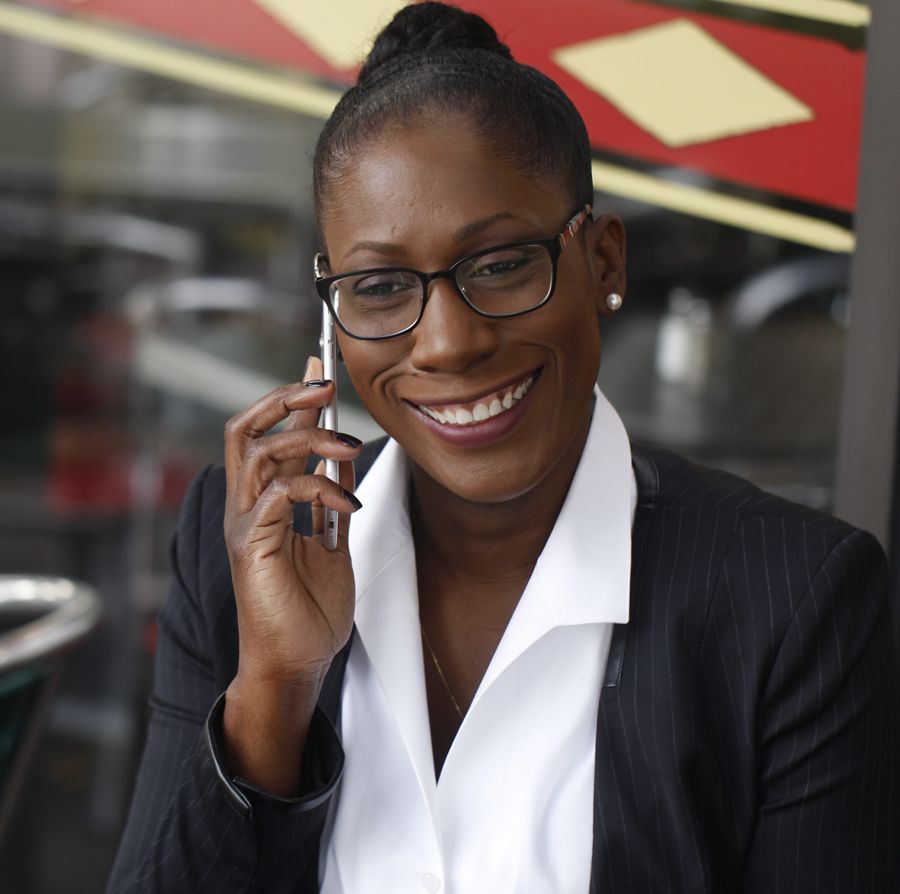 Jackie Mitchell on a call with a client